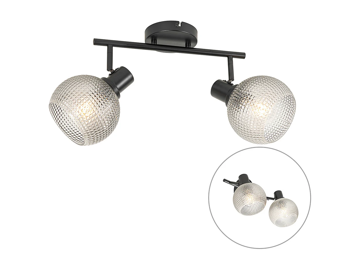 Spot design noir avec verre fumé 2 lumières - Chico