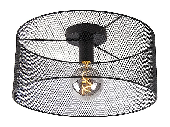 Plafonnier industriel noir - Drum Mesh