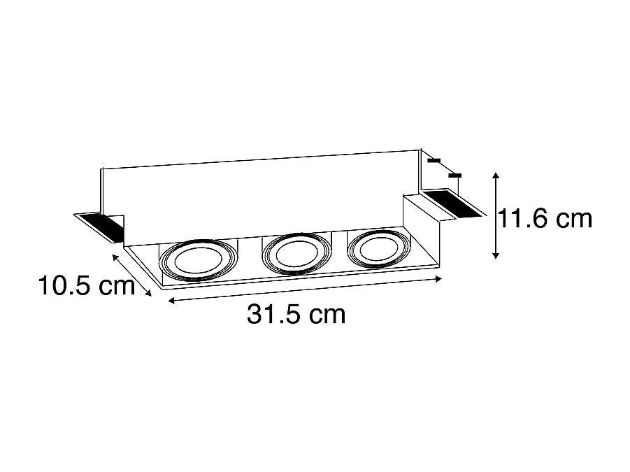 Spot encastré noir GU10 AR70 sans bordure 3 lumières - Oneon