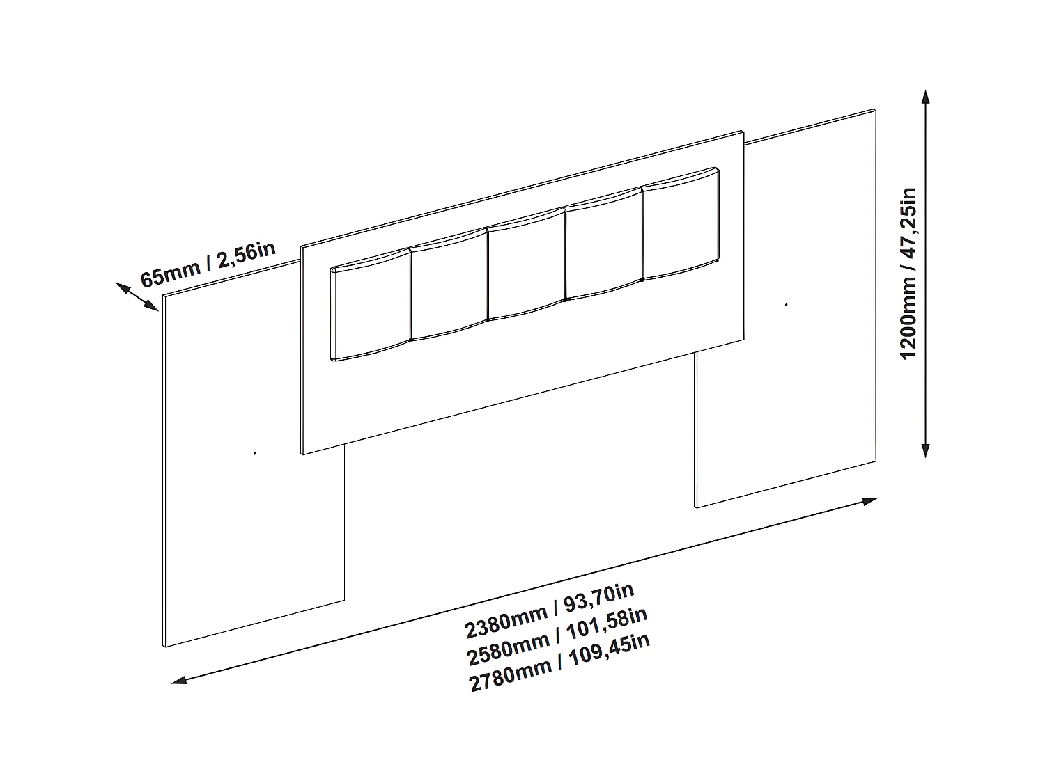 Cabecero extensible 140/160/180 cm - Blanco y topo - KYLANA