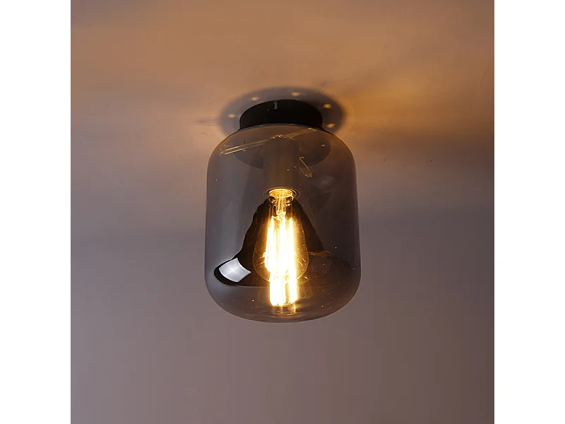 Plafonnier design noir avec verre fumé - Bliss