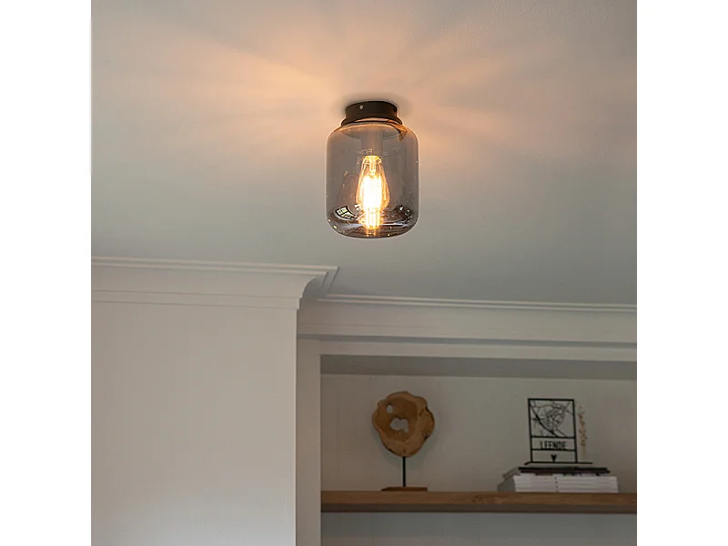 Plafonnier design noir avec verre fumé - Bliss