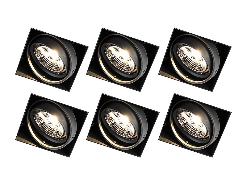 Lot de 6 spots encastrés noirs GU10 AR70 sans bordure - Oneon