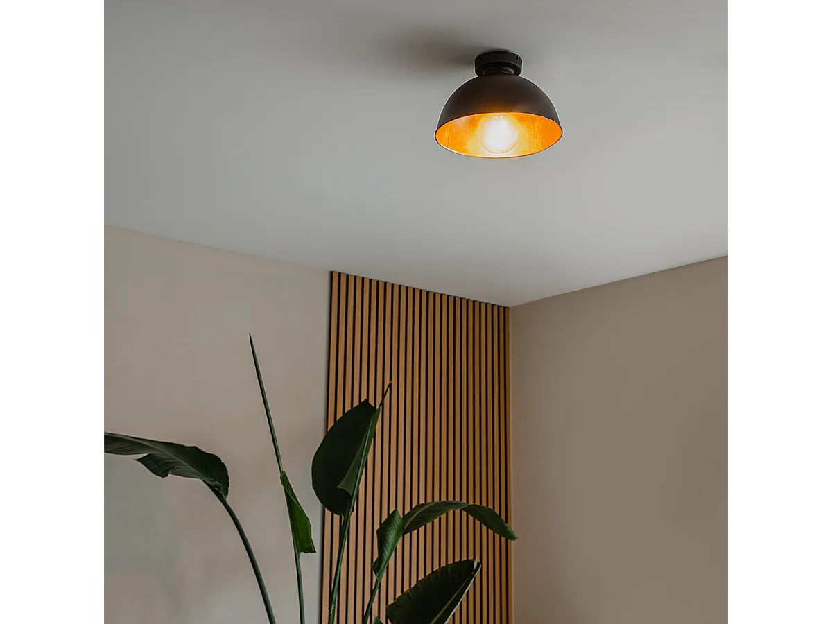Plafonnier industriel noir avec or 28 cm - Magnax
