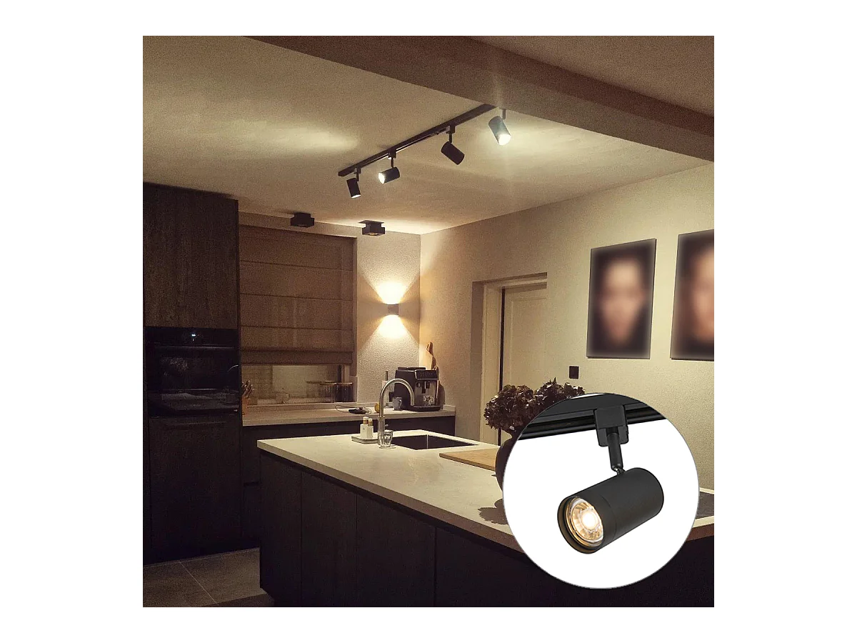 Système sur rail intelligent monophasé avec 4 spots GU10 WiFi noirs - Jeana