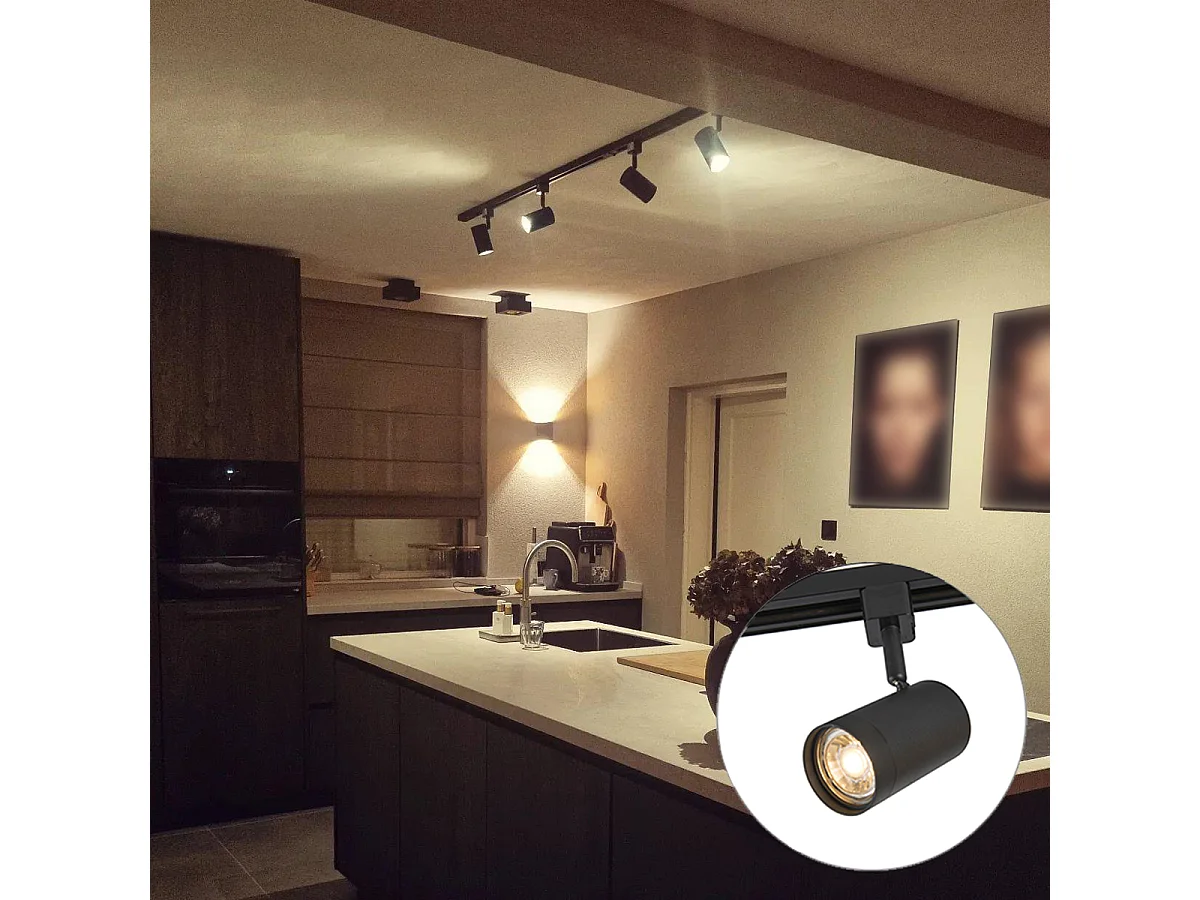 Système d'éclairage sur rail monophasé intelligent avec 4 spots WiFi GU10 noirs - Iconic Jeana