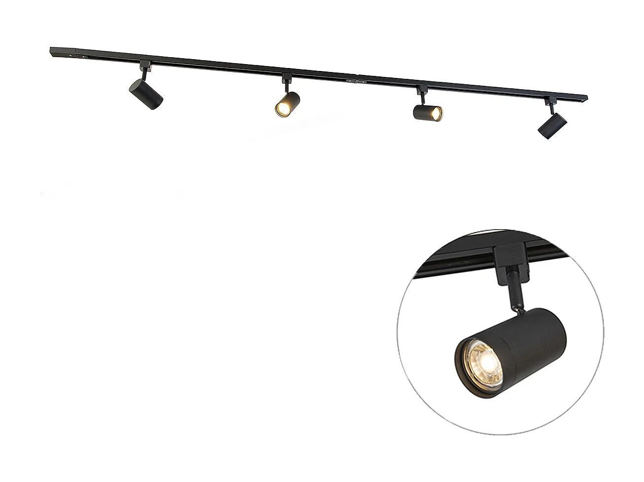 Système d'éclairage sur rail monophasé intelligent avec 4 spots WiFi GU10 noirs - Iconic Jeana