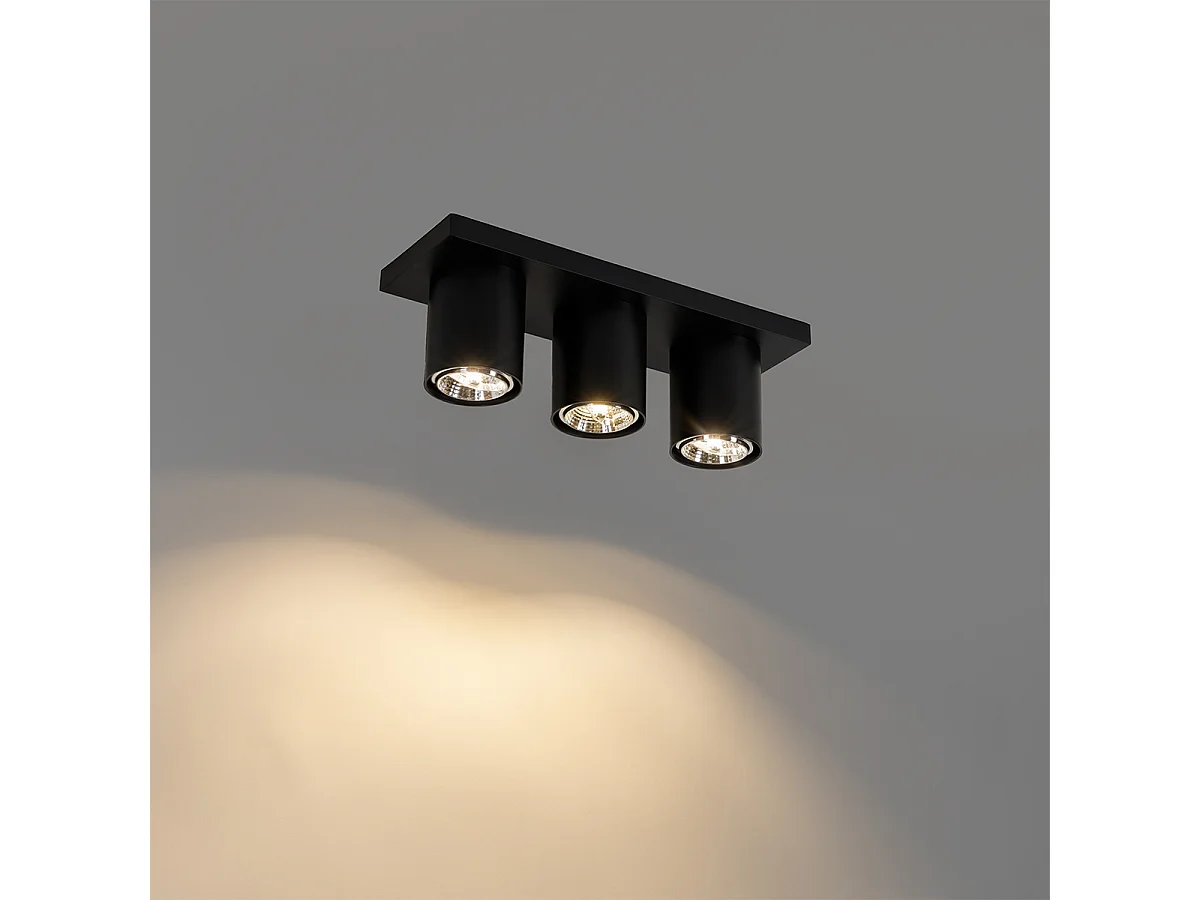 Spot de plafond moderne noir 3 lumières - Tubo