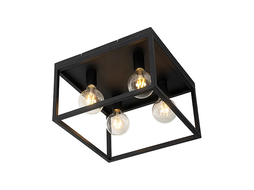 Plafonnier industriel noir 40 cm 4 lumières - Cage