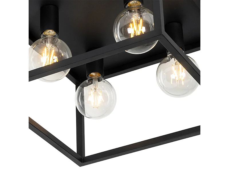 Plafonnier industriel noir 40 cm 4 lumières - Cage