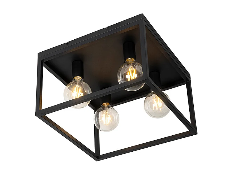 Plafonnier industriel noir 40 cm 4 lumières - Cage