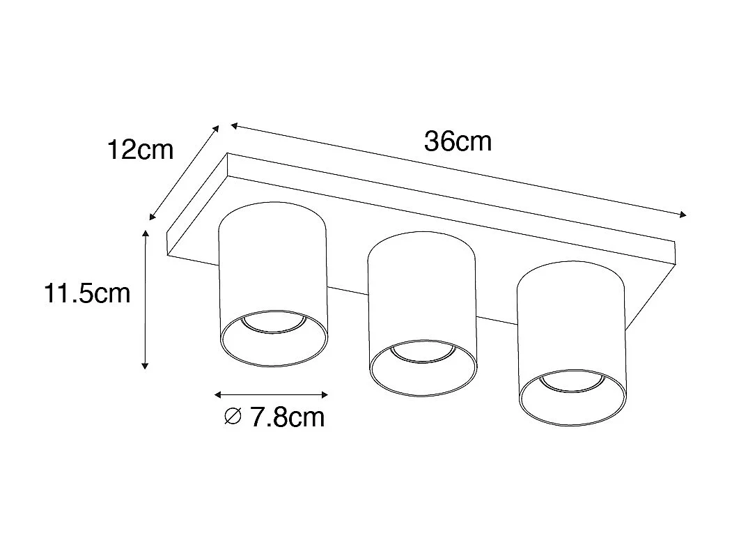 Spot de plafond moderne noir avec or 3 lumières - Tubo