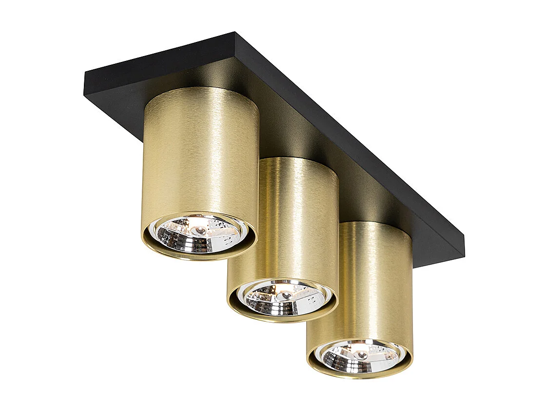 Spot de plafond moderne noir avec or 3 lumières - Tubo
