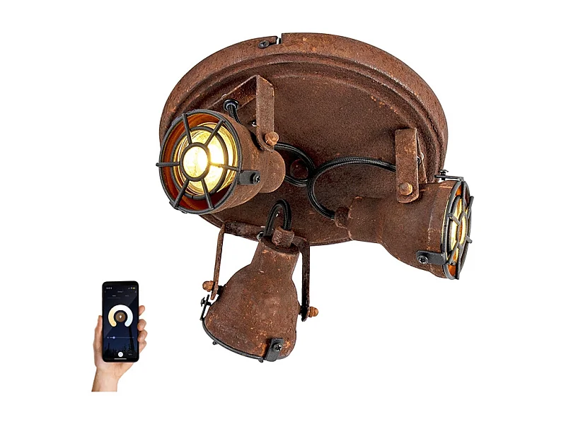Plafonnier intelligent brun rouille avec 3 WiFi GU10 - Sorra