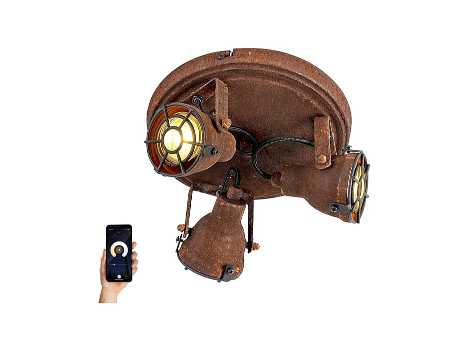 Plafonnier intelligent brun rouille avec 3 WiFi GU10 - Sorra