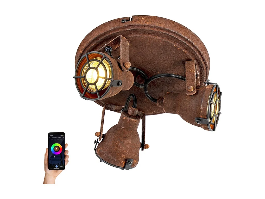 Plafonnier intelligent marron rouille avec 3 WiFi GU10 - Sorra