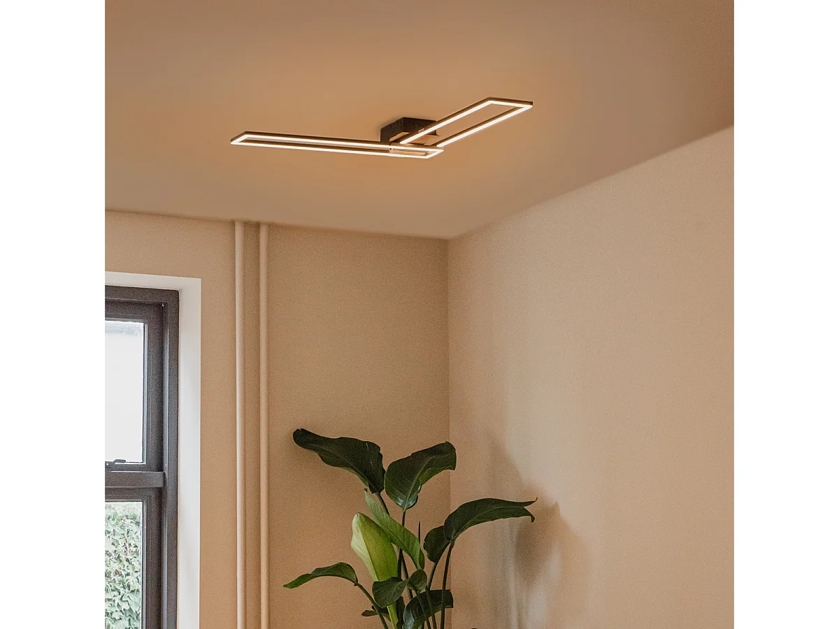 Plafonnier allongé noir dimmable en 3 étapes - PLAZAS NOVO