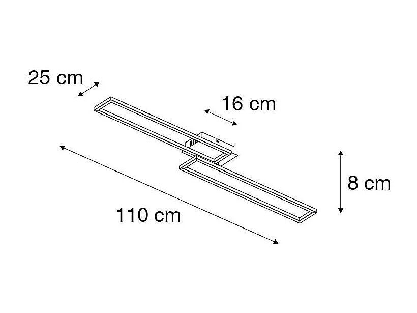 Plafonnier allongé noir dimmable en 3 étapes - PLAZAS NOVO