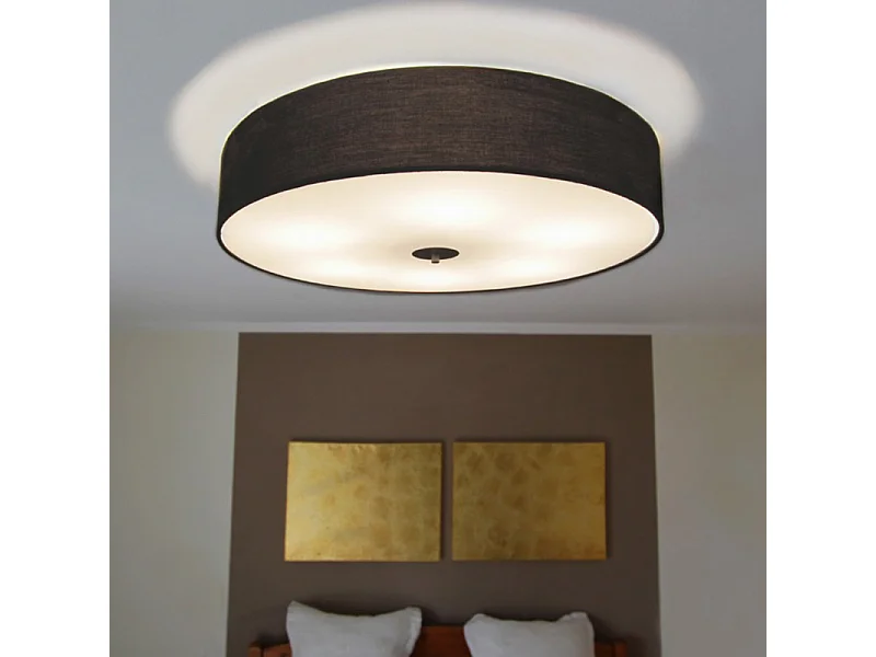 Plafonnier rond de style campagnard noir 70 cm - Drum