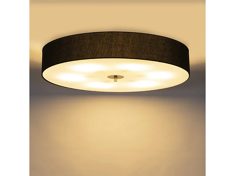 Plafonnier rond de style campagnard noir 70 cm - Drum
