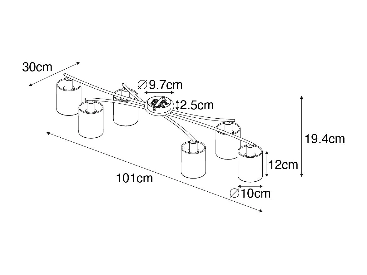 Plafonnier moderne noir avec or 6 lumières - Lofty