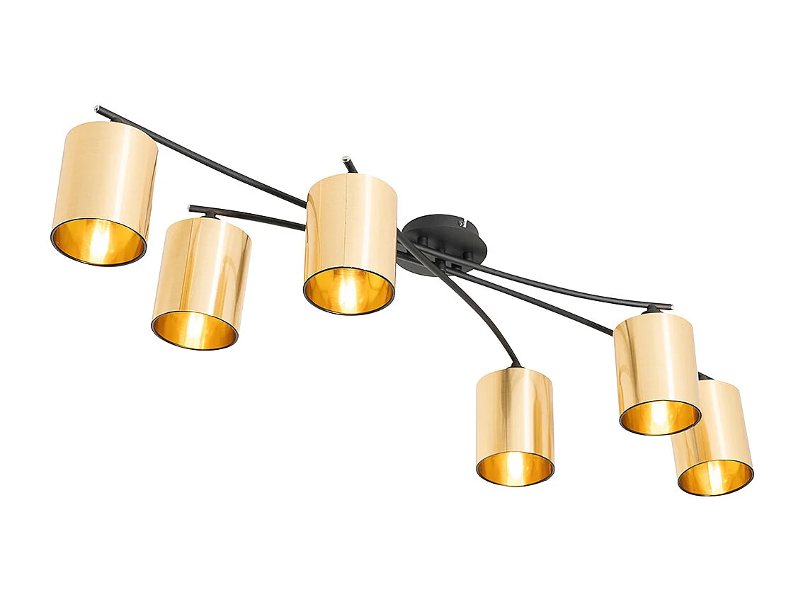 Plafonnier moderne noir avec or 6 lumières - Lofty