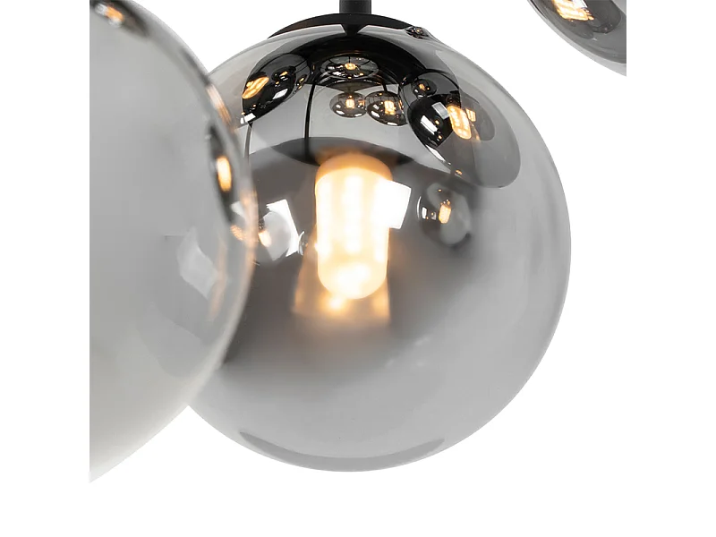 Plafonnier moderne noir 9 lumières avec verre fumé - Athènes