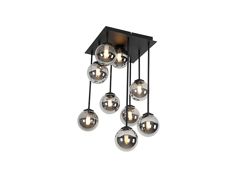 Plafonnier moderne noir 9 lumières avec verre fumé - Athènes