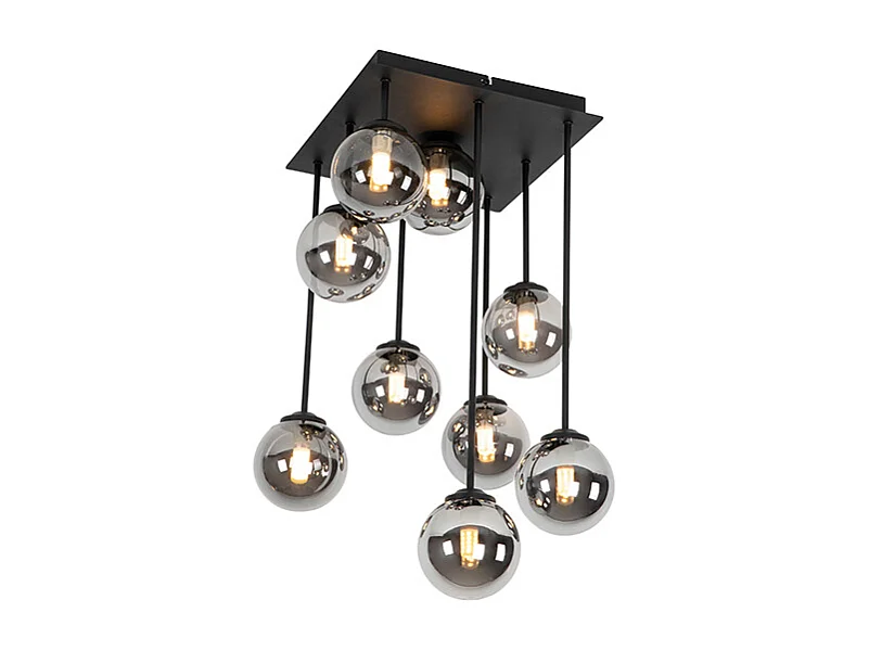 Plafonnier moderne noir 9 lumières avec verre fumé - Athènes