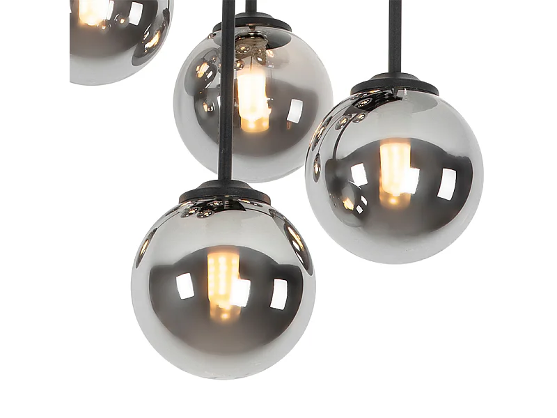 Plafonnier moderne noir 9 lumières avec verre fumé - Athènes