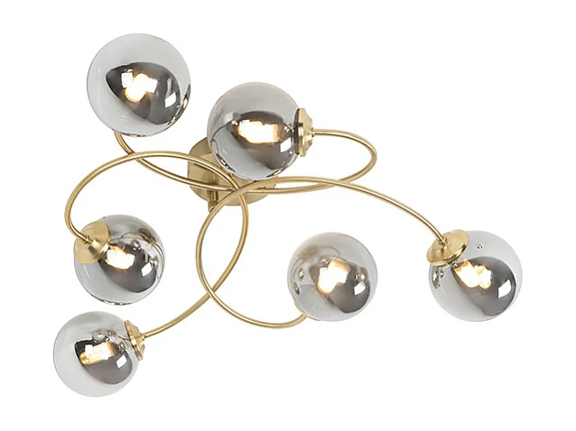 Plafonnier moderne doré 6 lumières avec verre fumé - Athènes