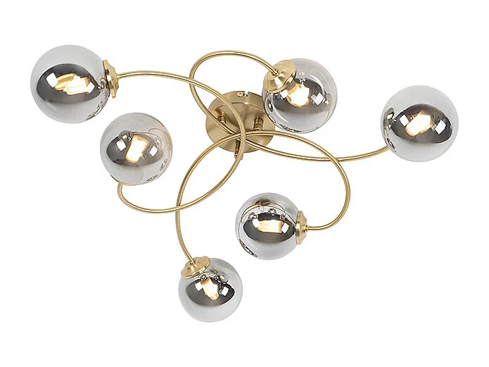 Plafonnier moderne doré 6 lumières avec verre fumé - Athènes