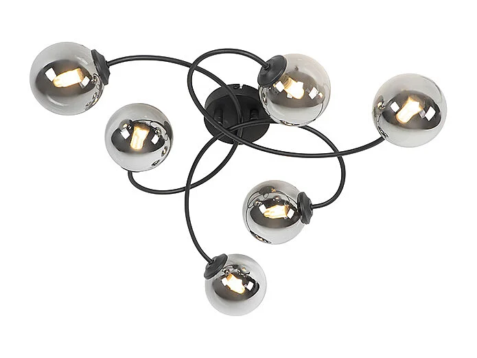 Plafonnier moderne noir à 6 lumières avec verre fumé - Athènes