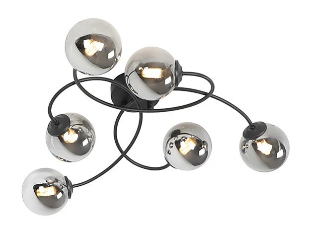 Plafonnier moderne noir à 6 lumières avec verre fumé - Athènes