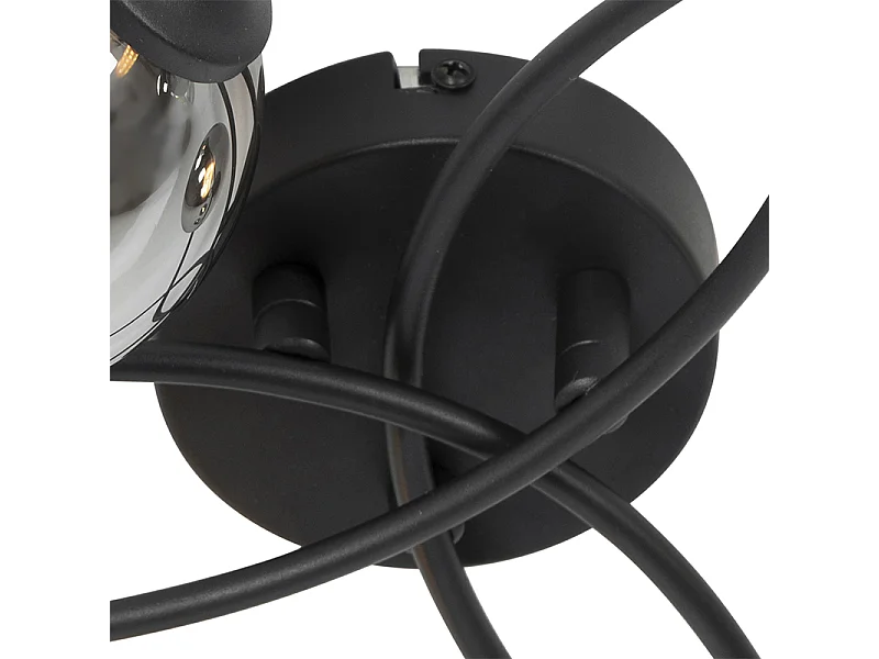 Plafonnier moderne noir 6 lumières avec verre fumé - Athènes