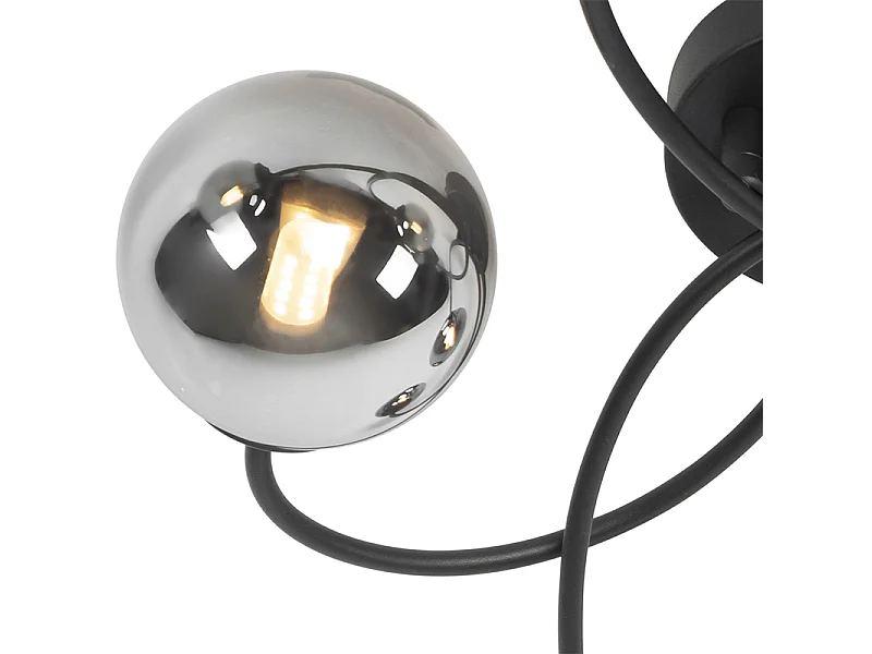 Plafonnier moderne noir 6 lumières avec verre fumé - Athènes