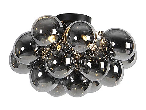 Plafonnier design noir avec verre fumé 4 lampes - Uvas