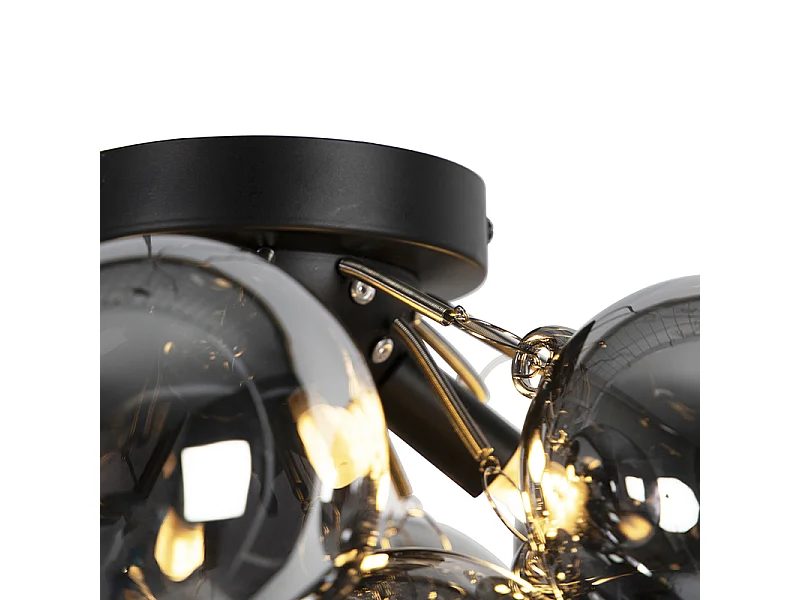 Plafonnier design noir avec verre fumé 4 lampes - Uvas