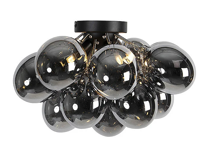 Plafonnier design noir avec verre fumé 4 lampes - Uvas
