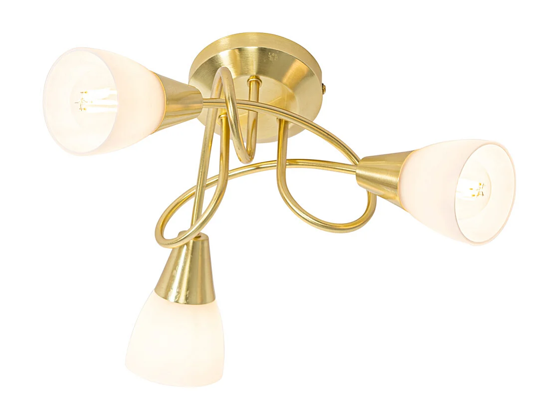 Plafonnier classique doré avec verre opale 3 lumières - Inez
