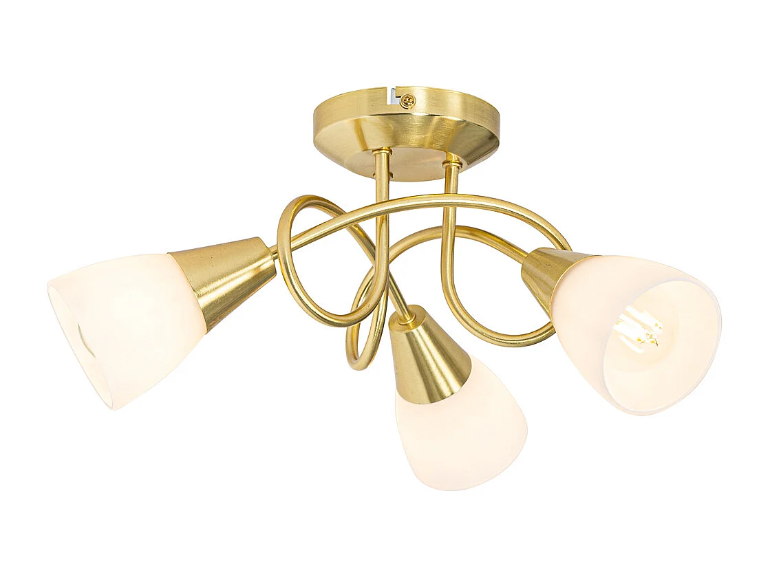 Plafonnier classique doré avec verre opale 3 lumières - Inez