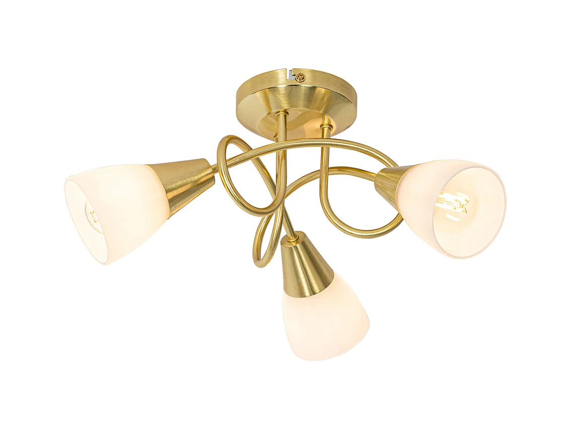 Plafonnier classique doré avec verre opale 3 lumières - Inez