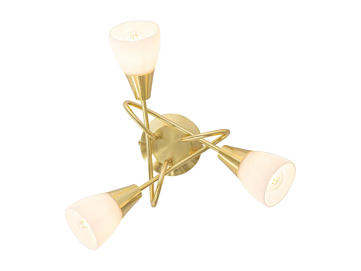 Plafonnier classique doré avec verre opale 3 lumières - Inez