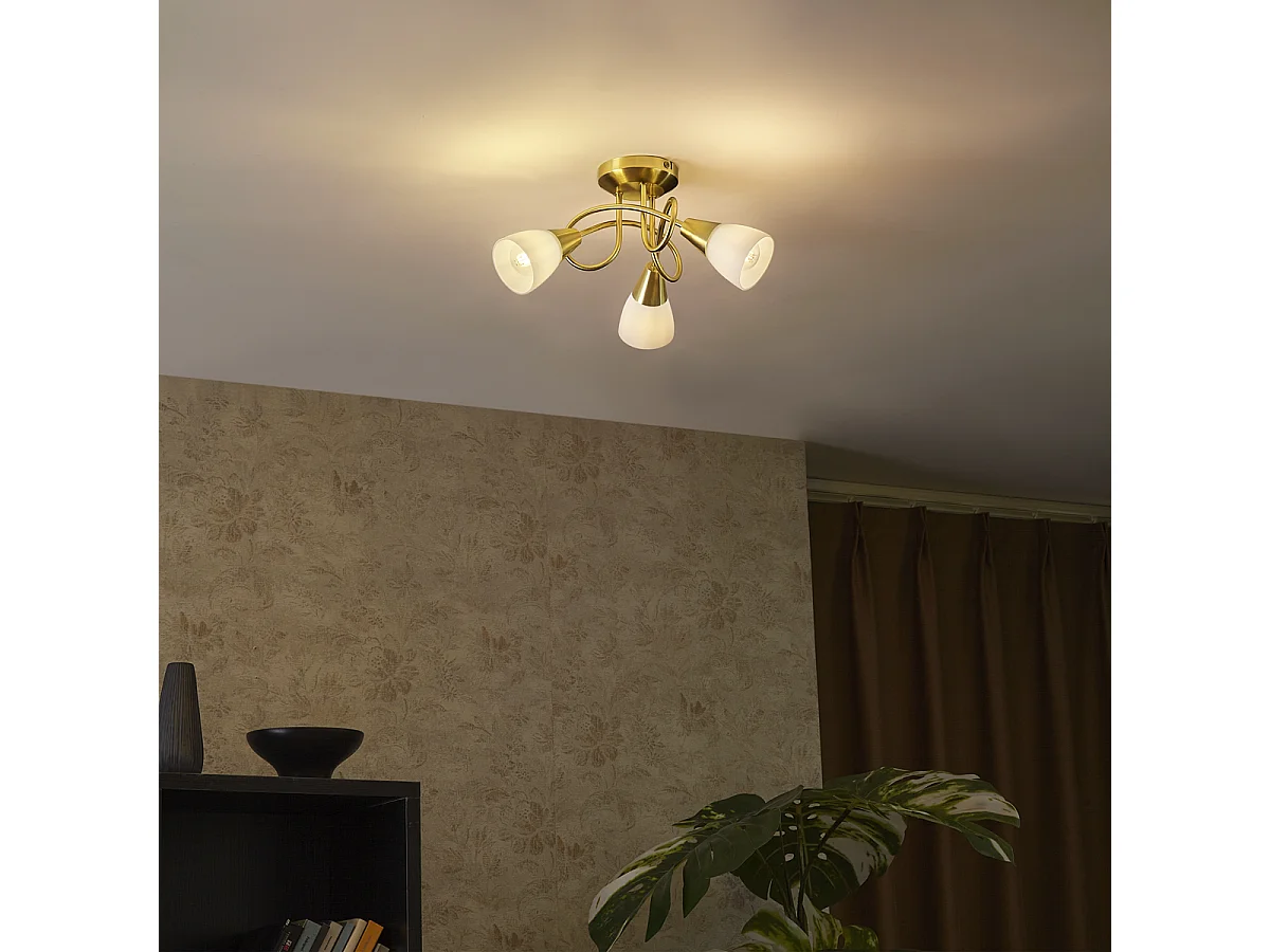Plafonnier classique doré avec verre opale 3 lumières - Inez