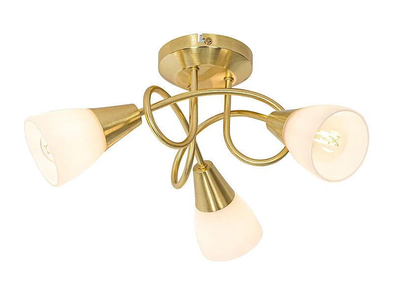 Plafonnier classique doré avec verre opale 3 lumières - Inez