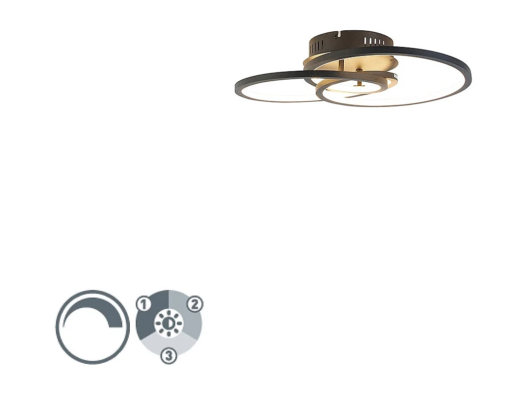Plafonnier noir 45 cm avec LED 3 étapes dimmable - Rowin