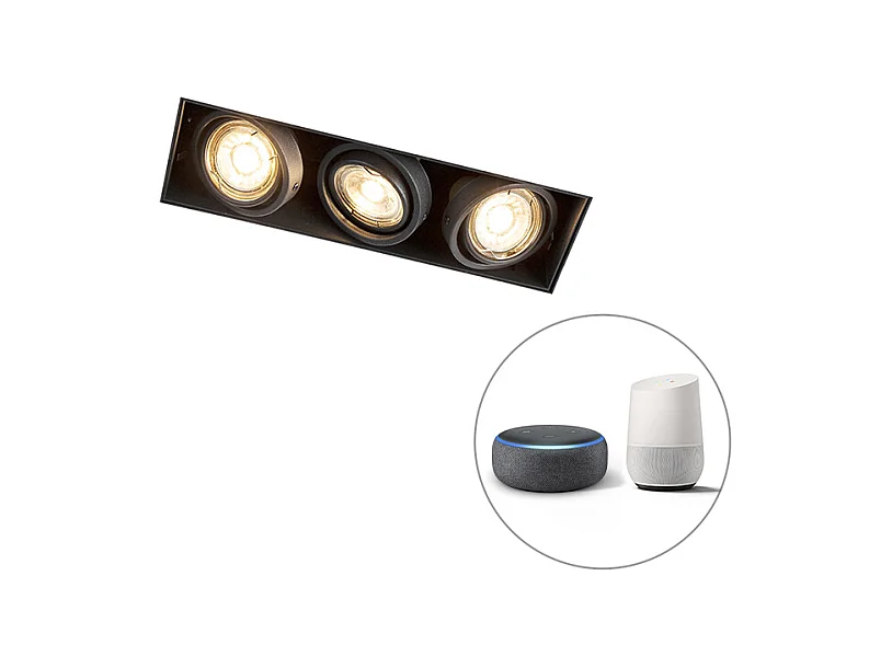 Spot encastré intelligent moderne noir sans bordure avec 3 GU10 Wifi - Oneon 3