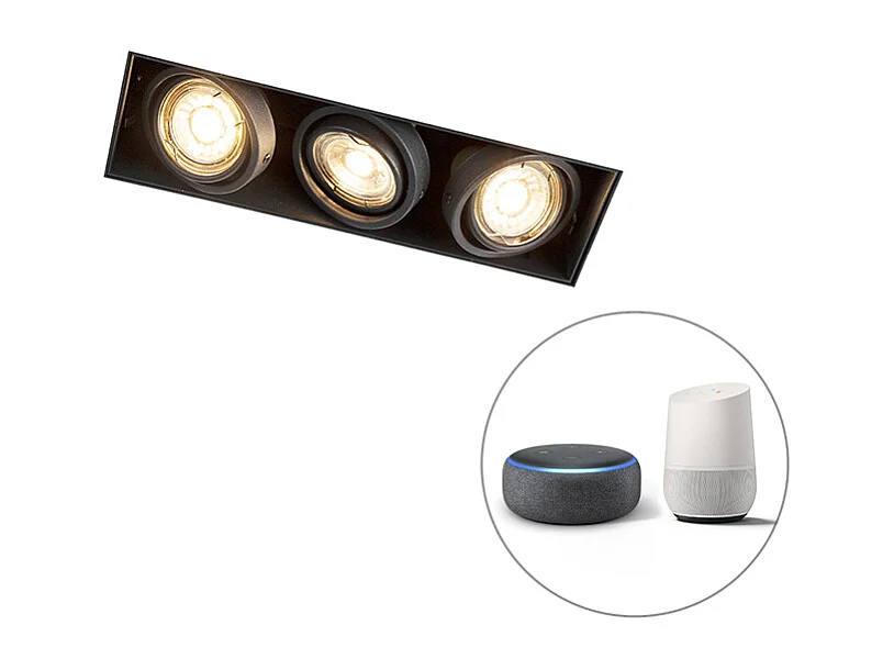 Spot encastrable intelligent moderne noir sans bordure avec 3 GU10 Wifi - Oneon 3