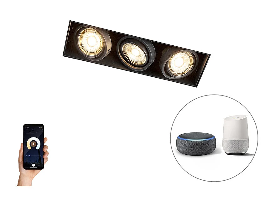 Spot encastrable intelligent moderne noir sans bordure avec 3 GU10 Wifi - Oneon 3