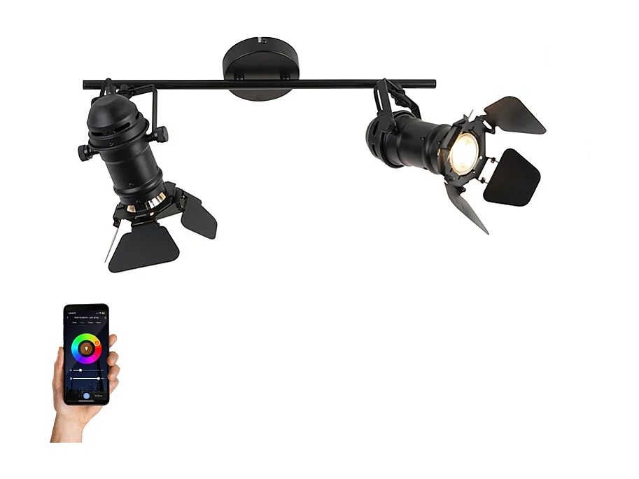 Spot intelligent noir avec WiFi GU10 2 lumières avec volets - Movie